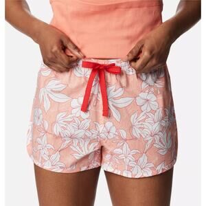 COLUMBIA Cotton Poplin Sleep Shorts Coral Orange Floral Pajamas Womens Small